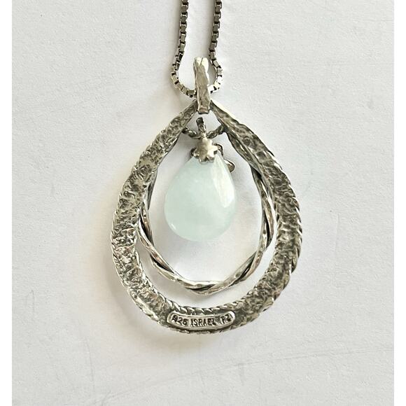 Oz Paz .925 Silver Aquamarine Pear Teardrop Shaped Pendant Necklace 31” Israel - Picture 6 of 9